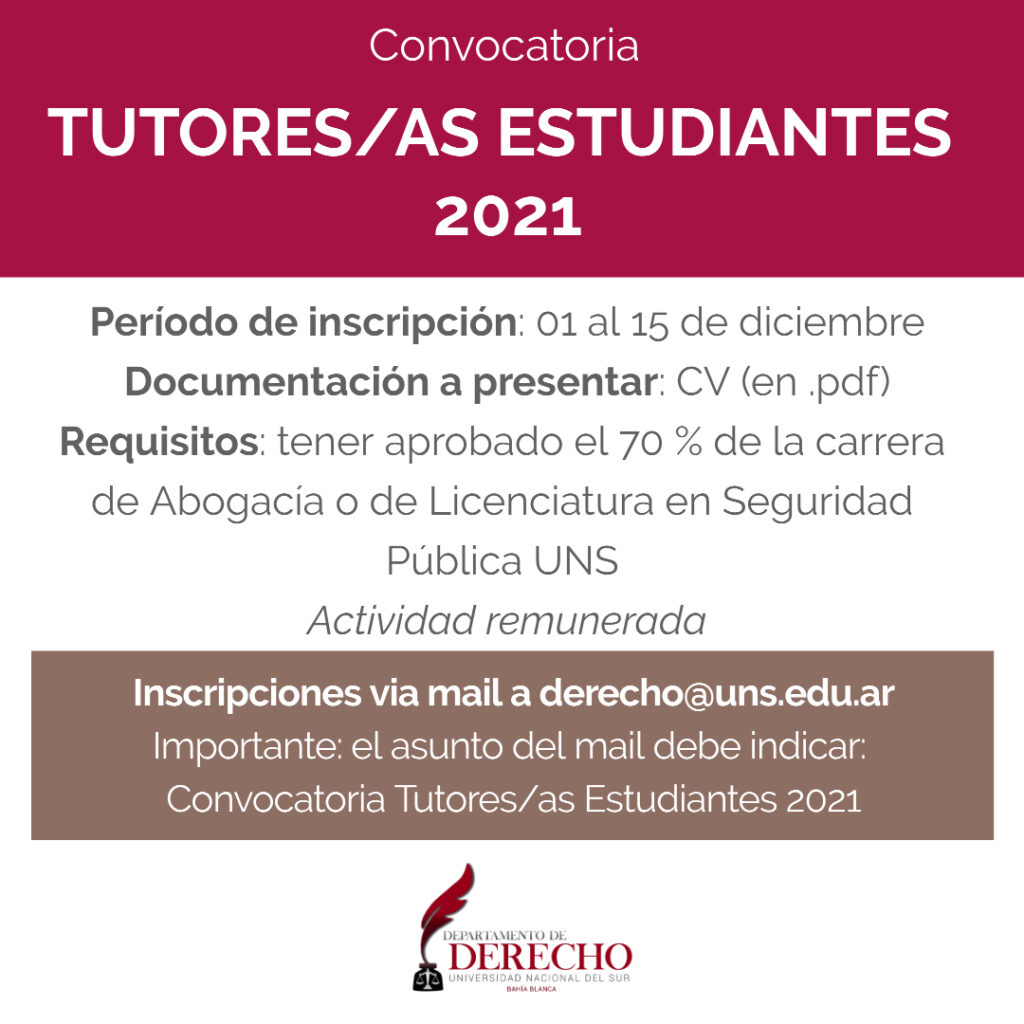 Tutores Derecho UNS - Convocatoria