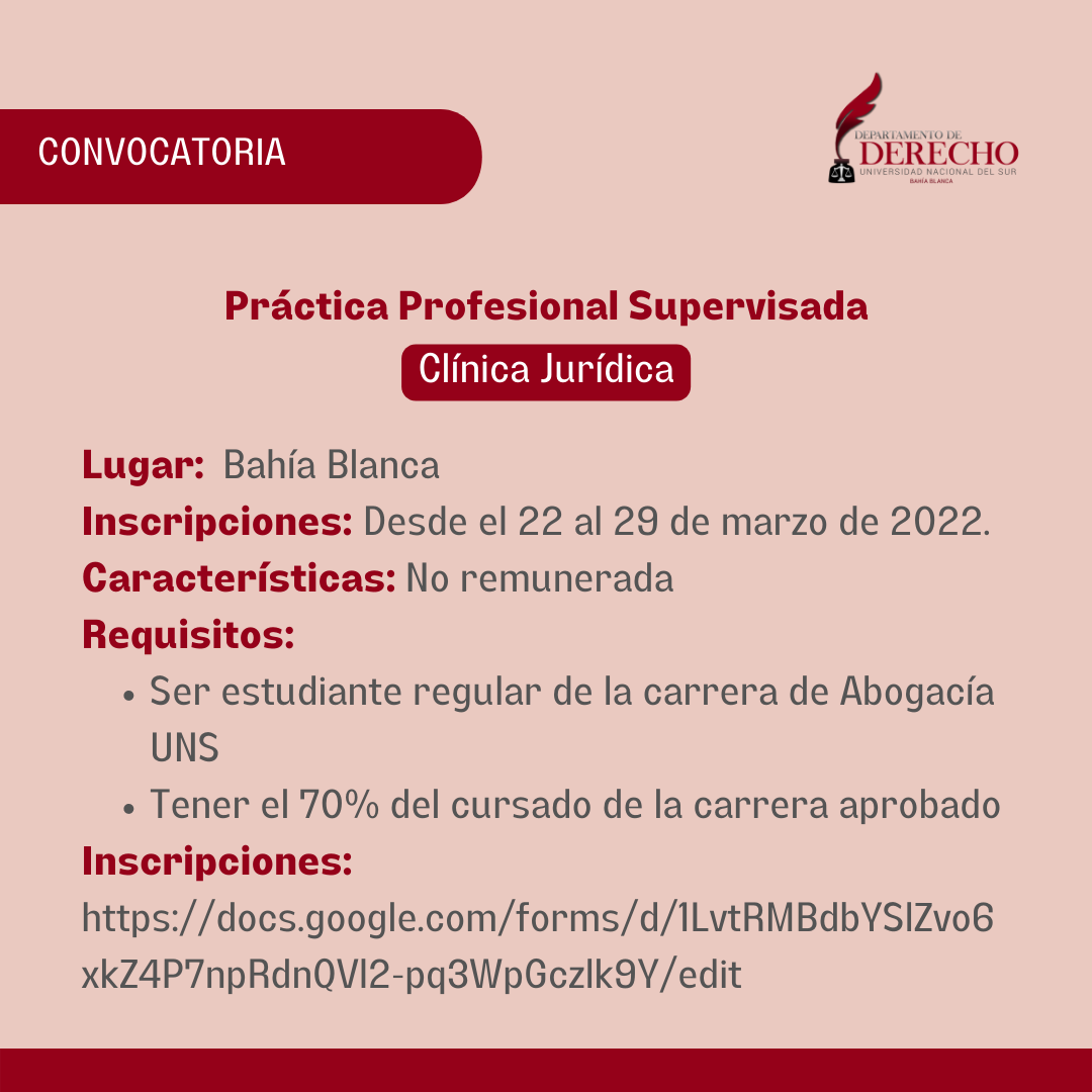 Convocatoria PPS -Clínica Jurídica