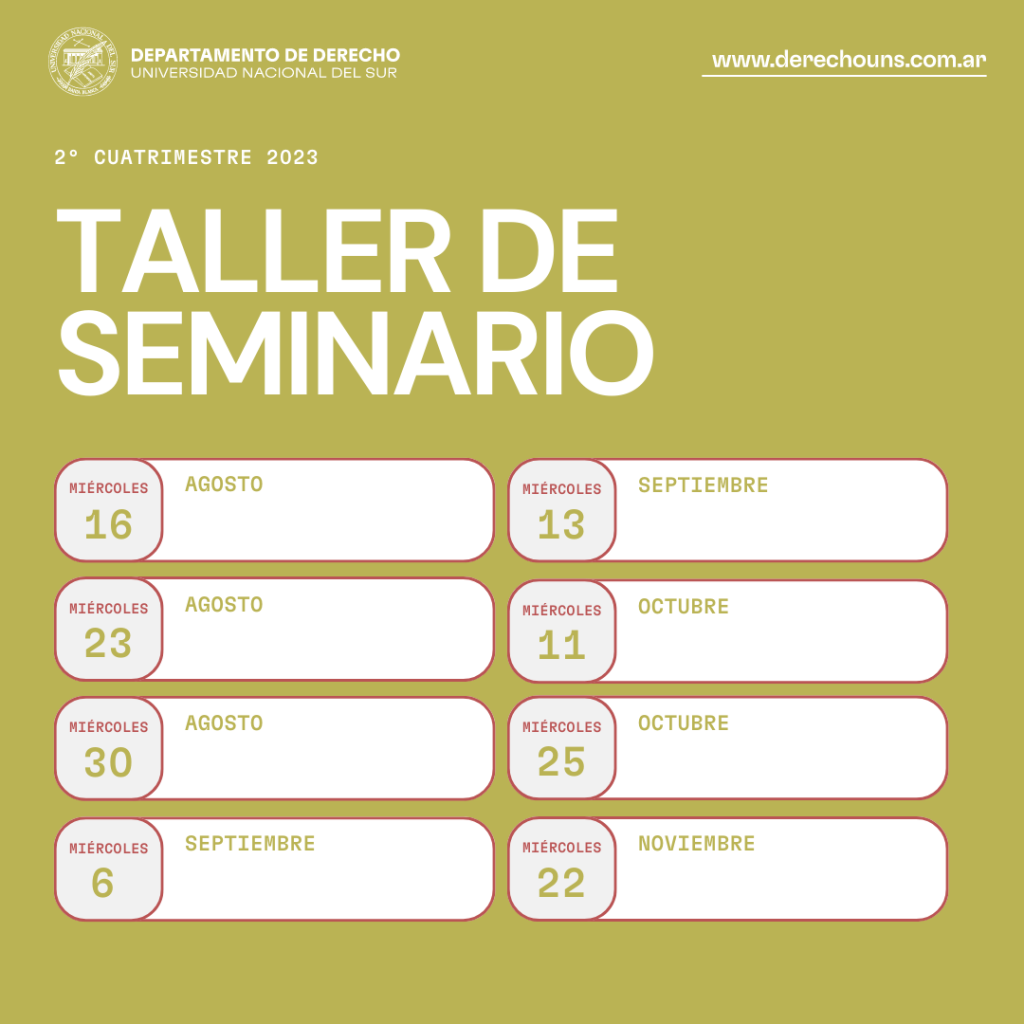 DÍAS Y HORARIOS DE TALLER DE SEMINARIO (2)